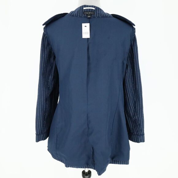 Lane Bryant Jacket Womens 14 Navy Blue White Linen Blend Stripe Blazer New FLAW - Picture 12 of 16